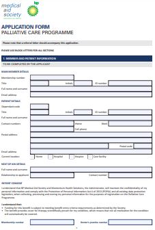 Palliative care application form